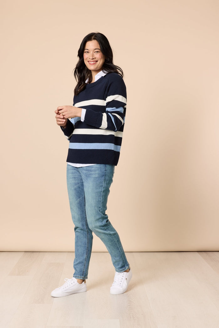 GORDON SMITH_THE PIER STRIPE KNIT NAVY MULTI _ THE PIER STRIPE KNIT NAVY MULTI _ Ebony Boutique NZ