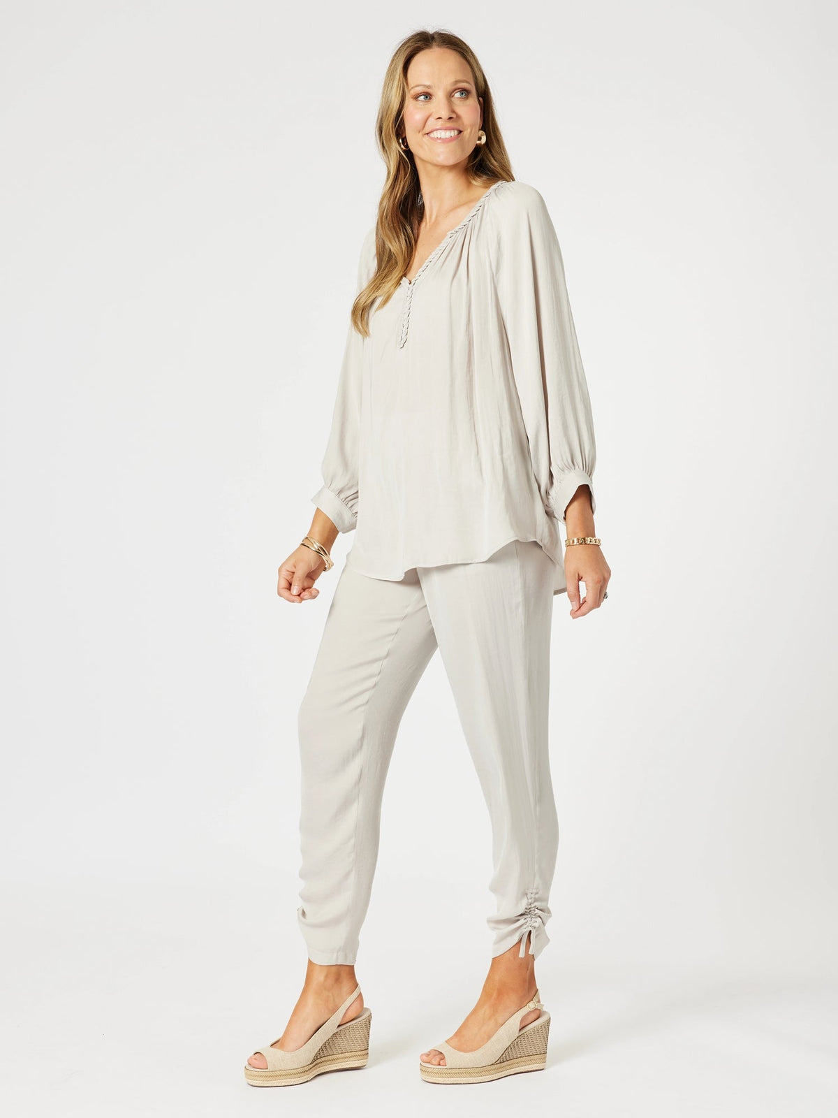 HAMMOCK AND VINE_TRAVELLER LUXE SIDE TIE PANT CHAMPAGNE _ TRAVELLER LUXE SIDE TIE PANT CHAMPAGNE _ Ebony Boutique NZ