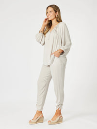 HAMMOCK AND VINE_TRAVELLER LUXE SIDE TIE PANT CHAMPAGNE _ TRAVELLER LUXE SIDE TIE PANT CHAMPAGNE _ Ebony Boutique NZ