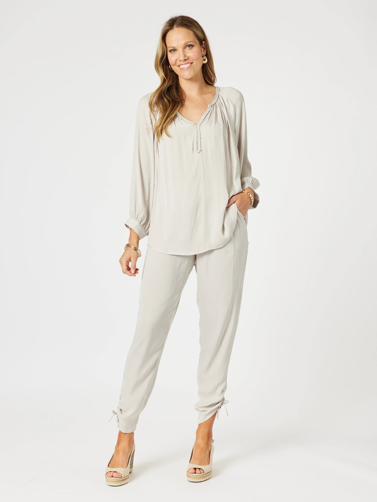 HAMMOCK AND VINE_TRAVELLER LUXE SIDE TIE PANT CHAMPAGNE _ TRAVELLER LUXE SIDE TIE PANT CHAMPAGNE _ Ebony Boutique NZ