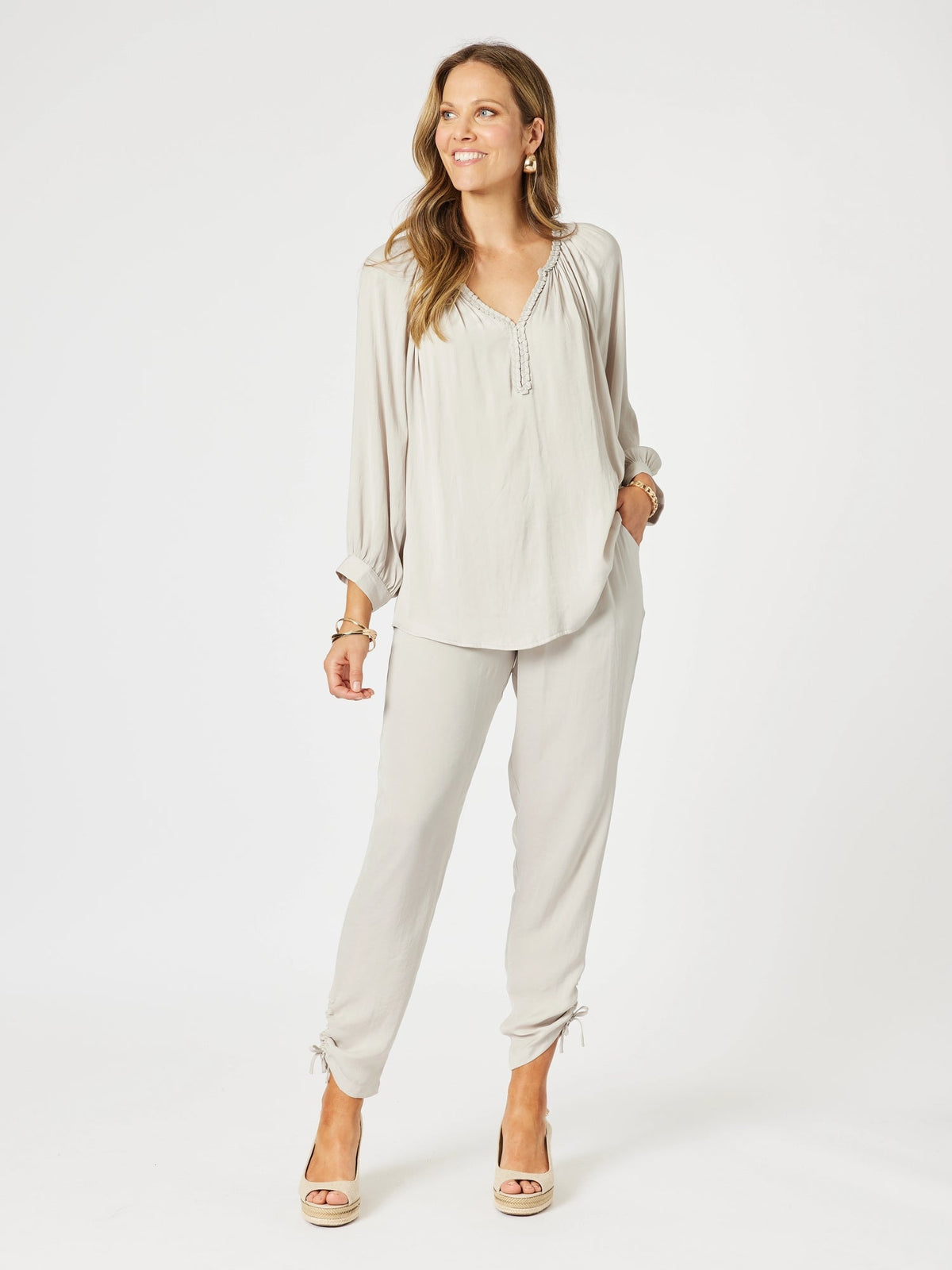 HAMMOCK AND VINE_TRAVELLER LUXE SIDE TIE PANT CHAMPAGNE _ TRAVELLER LUXE SIDE TIE PANT CHAMPAGNE _ Ebony Boutique NZ
