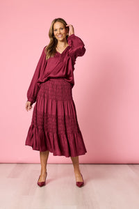 HAMMOCK & VINE_TRAVELLER LUXE RUCHE SKIRT SHIRAZ _ TRAVELLER LUXE RUCHE SKIRT SHIRAZ _ Ebony Boutique NZ