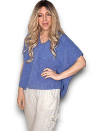 HELGA MAY_BABY ALPACA V NECK KNIT VEST CORNFLOWER BLUE _ BABY ALPACA V NECK KNIT VEST CORNFLOWER BLUE _ Ebony Boutique NZ