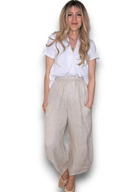 HELGA MAY_BARREL LINEN PANTS BEIGE _ BARREL LINEN PANTS BEIGE _ Ebony Boutique NZ