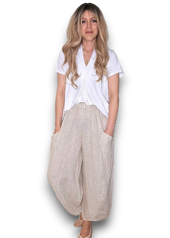 HELGA MAY_BARREL LINEN PANTS BEIGE _ BARREL LINEN PANTS BEIGE _ Ebony Boutique NZ