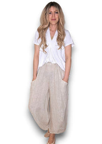 HELGA MAY_BARREL LINEN PANTS BEIGE _ BARREL LINEN PANTS BEIGE _ Ebony Boutique NZ