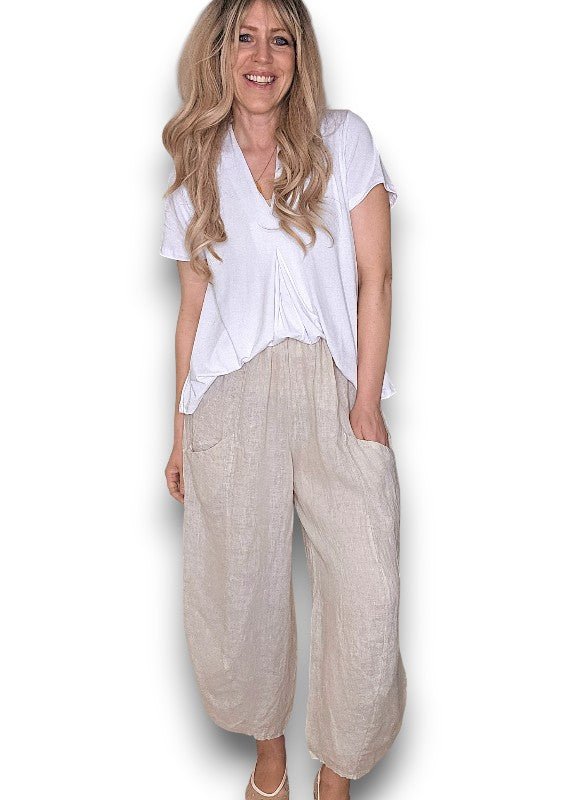 HELGA MAY_BARREL LINEN PANTS BEIGE _ BARREL LINEN PANTS BEIGE _ Ebony Boutique NZ