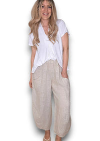 HELGA MAY_BARREL LINEN PANTS BEIGE _ BARREL LINEN PANTS BEIGE _ Ebony Boutique NZ