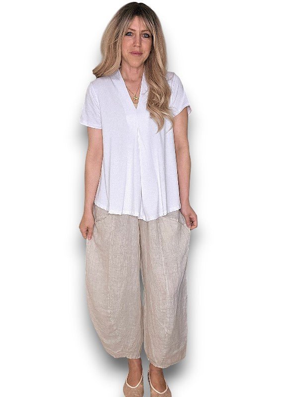HELGA MAY_BARREL LINEN PANTS BEIGE _ BARREL LINEN PANTS BEIGE _ Ebony Boutique NZ