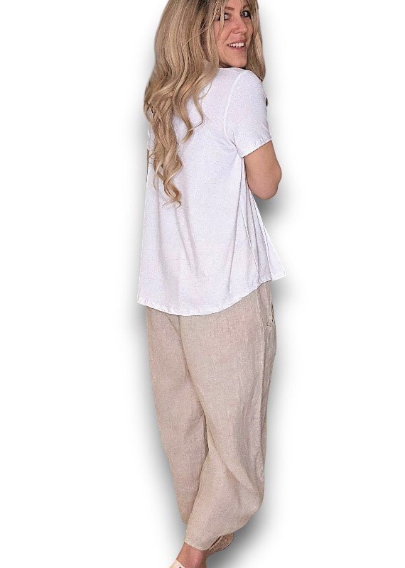 HELGA MAY_BARREL LINEN PANTS BEIGE _ BARREL LINEN PANTS BEIGE _ Ebony Boutique NZ