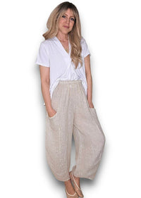 HELGA MAY_BARREL LINEN PANTS BEIGE _ BARREL LINEN PANTS BEIGE _ Ebony Boutique NZ