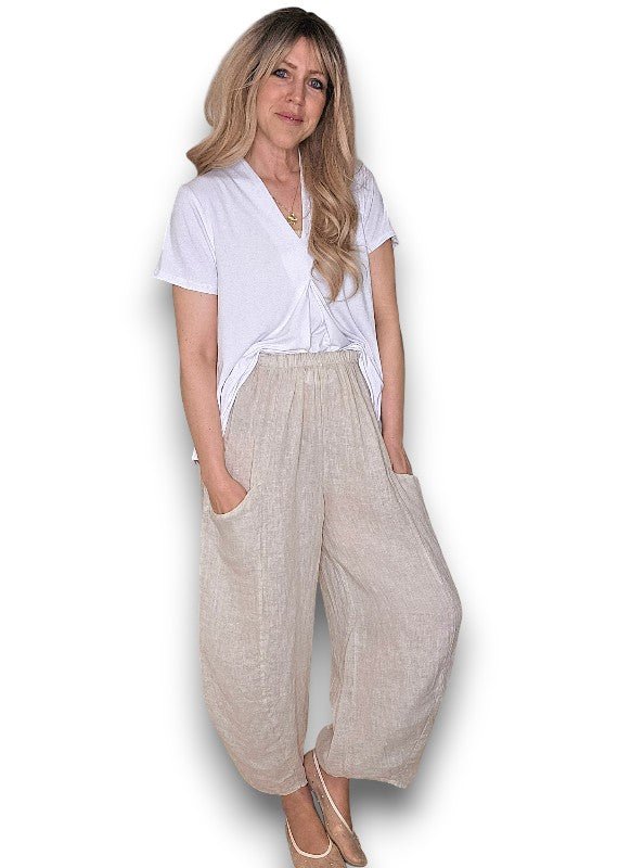 HELGA MAY_BARREL LINEN PANTS BEIGE _ BARREL LINEN PANTS BEIGE _ Ebony Boutique NZ
