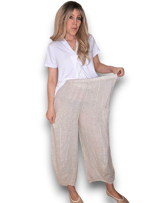 HELGA MAY_BARREL LINEN PANTS BEIGE _ BARREL LINEN PANTS BEIGE _ Ebony Boutique NZ