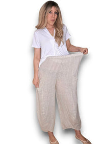HELGA MAY_BARREL LINEN PANTS BEIGE _ BARREL LINEN PANTS BEIGE _ Ebony Boutique NZ