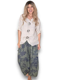 HELGA MAY_BARREL LINEN PANTS FRENCH TOILLE FOREST _ BARREL LINEN PANTS FRENCH TOILLE FOREST _ Ebony Boutique NZ