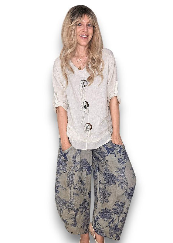 HELGA MAY_BARREL LINEN PANTS FRENCH TOILLE MOCHA _ BARREL LINEN PANTS FRENCH TOILLE MOCHA _ Ebony Boutique NZ