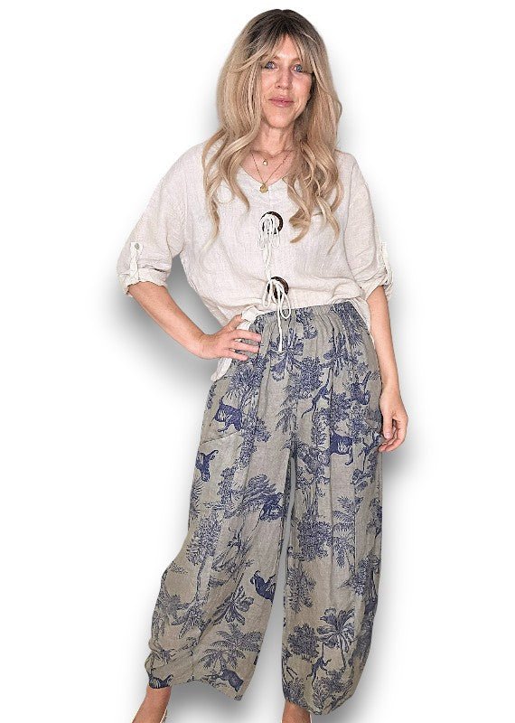 HELGA MAY_BARREL LINEN PANTS FRENCH TOILLE MOCHA _ BARREL LINEN PANTS FRENCH TOILLE MOCHA _ Ebony Boutique NZ
