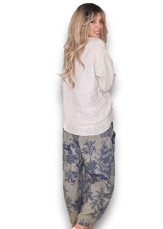 HELGA MAY_BARREL LINEN PANTS FRENCH TOILLE MOCHA _ BARREL LINEN PANTS FRENCH TOILLE MOCHA _ Ebony Boutique NZ