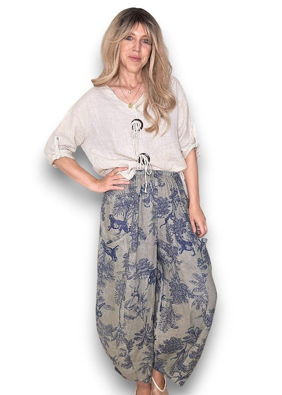 HELGA MAY_BARREL LINEN PANTS FRENCH TOILLE MOCHA _ BARREL LINEN PANTS FRENCH TOILLE MOCHA _ Ebony Boutique NZ