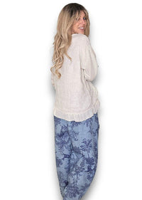 HELGA MAY_BARREL LINEN PANTS FRENCH TOILLE PETROL _ BARREL LINEN PANTS FRENCH TOILLE PETROL _ Ebony Boutique NZ