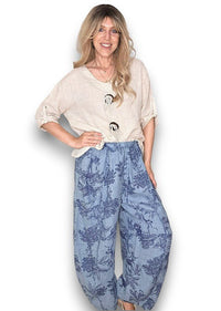 HELGA MAY_BARREL LINEN PANTS FRENCH TOILLE PETROL _ BARREL LINEN PANTS FRENCH TOILLE PETROL _ Ebony Boutique NZ