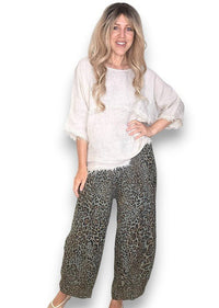 HELGA MAY_BARREL LINEN PANTS LEOPARD MOCHA _ BARREL LINEN PANTS LEOPARD MOCHA _ Ebony Boutique NZ
