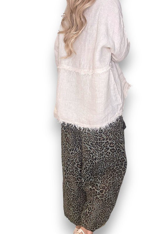 HELGA MAY_BARREL LINEN PANTS LEOPARD MOCHA _ BARREL LINEN PANTS LEOPARD MOCHA _ Ebony Boutique NZ
