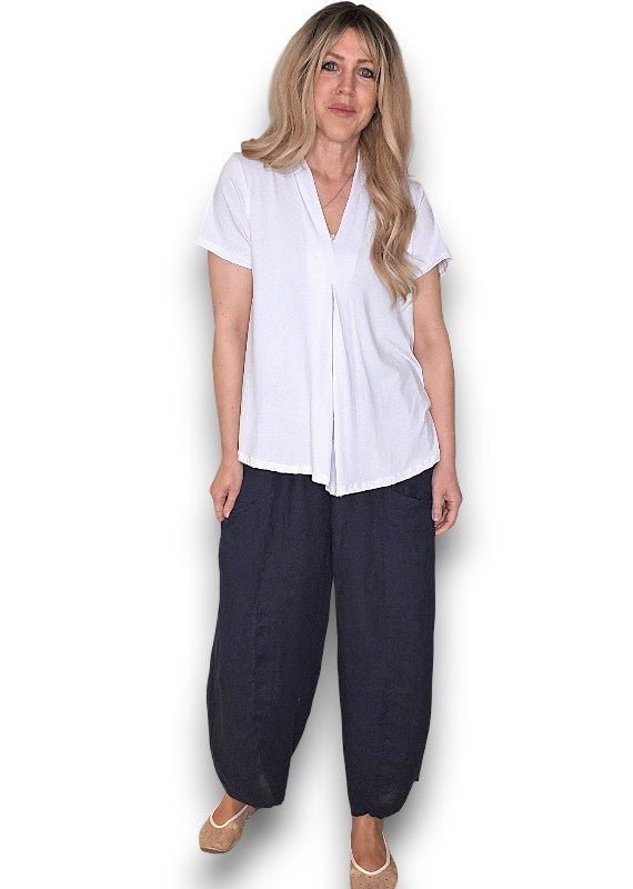 HELGA MAY_BARREL LINEN PANTS NAVY _ BARREL LINEN PANTS NAVY _ Ebony Boutique NZ