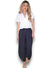 HELGA MAY_BARREL LINEN PANTS NAVY _ BARREL LINEN PANTS NAVY _ Ebony Boutique NZ