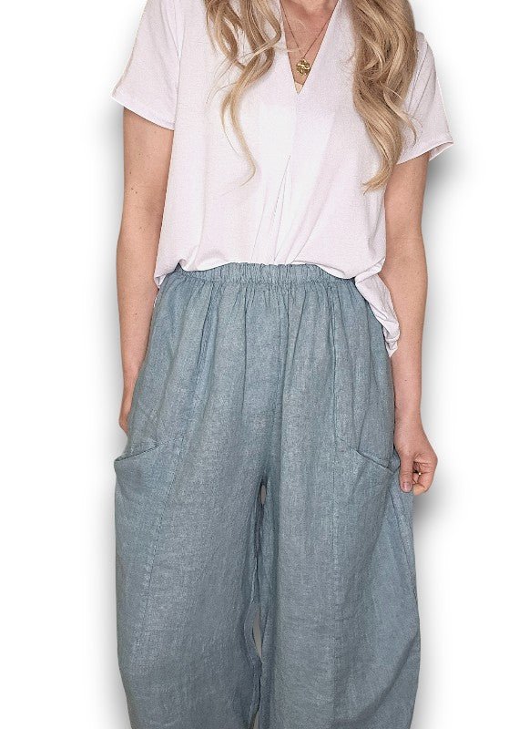 HELGA MAY_BARREL LINEN PANTS SEAFOAM _ BARREL LINEN PANTS SEAFOAM _ Ebony Boutique NZ