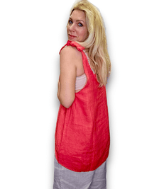 HELGA MAY_BOW SINGLET LINEN TOP LINEN CORAL _ BOW SINGLET LINEN TOP LINEN CORAL _ Ebony Boutique NZ