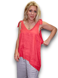HELGA MAY_BOW SINGLET LINEN TOP LINEN CORAL _ BOW SINGLET LINEN TOP LINEN CORAL _ Ebony Boutique NZ