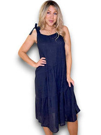 HELGA MAY_BOW TIE LINEN SUMMER DRESS NAVY _ BOW TIE LINEN SUMMER DRESS NAVY _ Ebony Boutique NZ