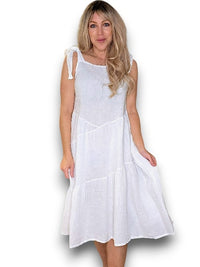 HELGA MAY_BOW TIE LINEN SUMMER DRESS WHITE _ BOW TIE LINEN SUMMER DRESS WHITE _ Ebony Boutique NZ