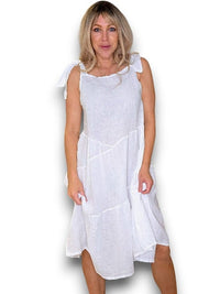 HELGA MAY_BOW TIE LINEN SUMMER DRESS WHITE _ BOW TIE LINEN SUMMER DRESS WHITE _ Ebony Boutique NZ