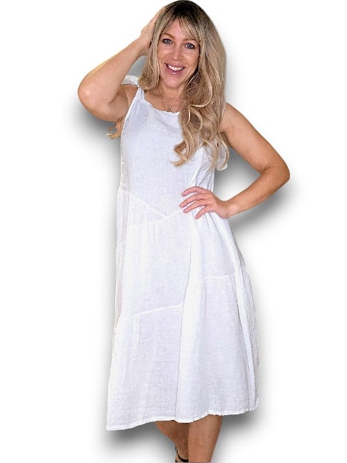 HELGA MAY_BOW TIE LINEN SUMMER DRESS WHITE _ BOW TIE LINEN SUMMER DRESS WHITE _ Ebony Boutique NZ