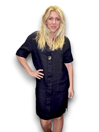 HELGA MAY_BRASS BUTTON DRESS TUNIC LINEN BLACK _ BRASS BUTTON DRESS TUNIC LINEN BLACK _ Ebony Boutique NZ