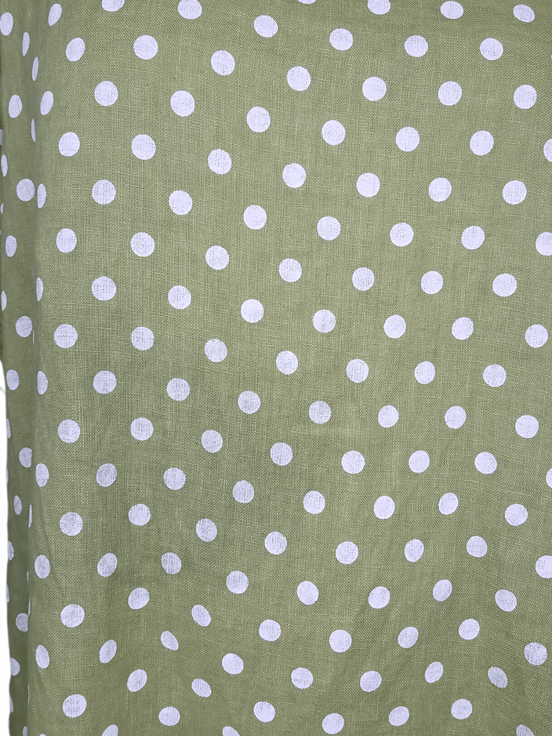 HELGA MAY_BUTTON SLEEVE HEM DRESS LINEN POLKA DOT LIME _ BUTTON SLEEVE HEM DRESS LINEN POLKA DOT LIME _ Ebony Boutique NZ