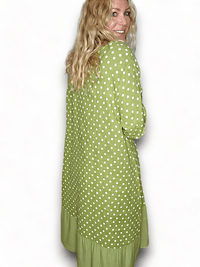 HELGA MAY_BUTTON SLEEVE HEM DRESS LINEN POLKA DOT LIME _ BUTTON SLEEVE HEM DRESS LINEN POLKA DOT LIME _ Ebony Boutique NZ