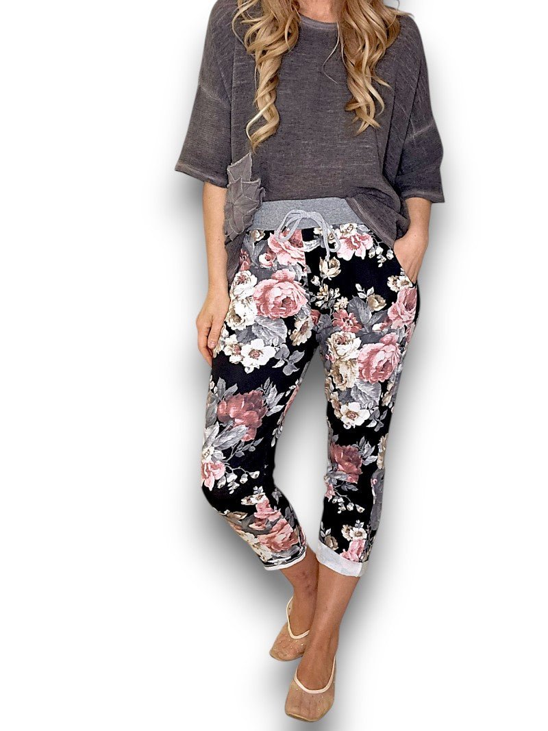 HELGA MAY_CORNELIA JOGGERS SCARLETT ROSE BLACK _ CORNELIA JOGGERS SCARLETT ROSE BLACK _ Ebony Boutique NZ