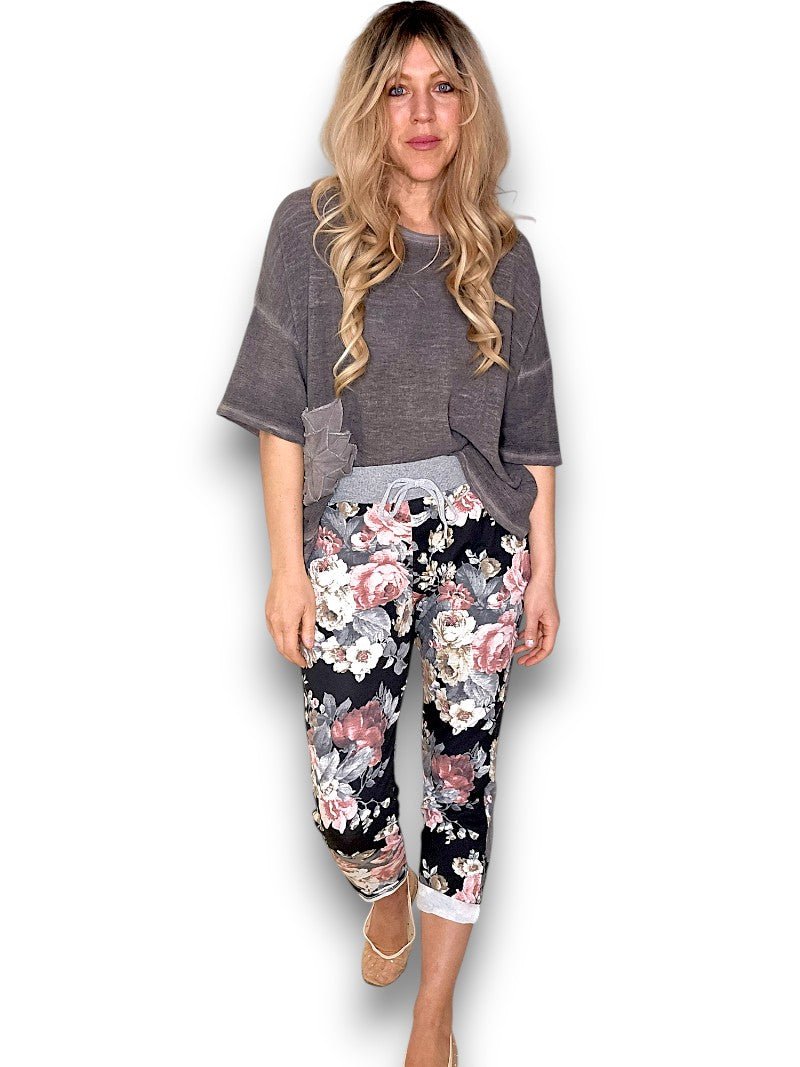HELGA MAY_CORNELIA JOGGERS SCARLETT ROSE BLACK _ CORNELIA JOGGERS SCARLETT ROSE BLACK _ Ebony Boutique NZ