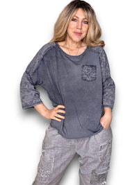 HELGA MAY_COTTON FRONT POCKET TOP GREY _ COTTON FRONT POCKET TOP GREY _ Ebony Boutique NZ
