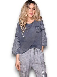 HELGA MAY_COTTON FRONT POCKET TOP GREY _ COTTON FRONT POCKET TOP GREY _ Ebony Boutique NZ