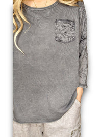HELGA MAY_COTTON FRONT POCKET TOP GREY _ COTTON FRONT POCKET TOP GREY _ Ebony Boutique NZ