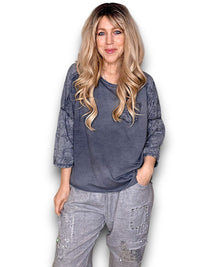 HELGA MAY_COTTON FRONT POCKET TOP GREY _ COTTON FRONT POCKET TOP GREY _ Ebony Boutique NZ