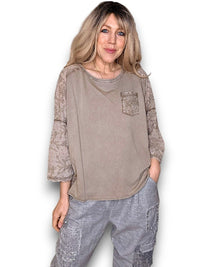 HELGA MAY_COTTON FRONT POCKET TOP MOCHA _ COTTON FRONT POCKET TOP MOCHA _ Ebony Boutique NZ