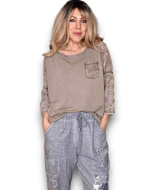HELGA MAY_COTTON FRONT POCKET TOP MOCHA _ COTTON FRONT POCKET TOP MOCHA _ Ebony Boutique NZ