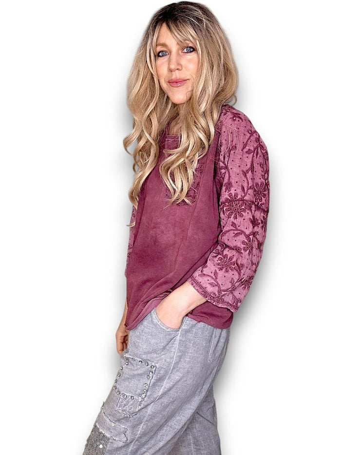 HELGA MAY_COTTON FRONT POCKET TOP PLUM _ COTTON FRONT POCKET TOP PLUM _ Ebony Boutique NZ