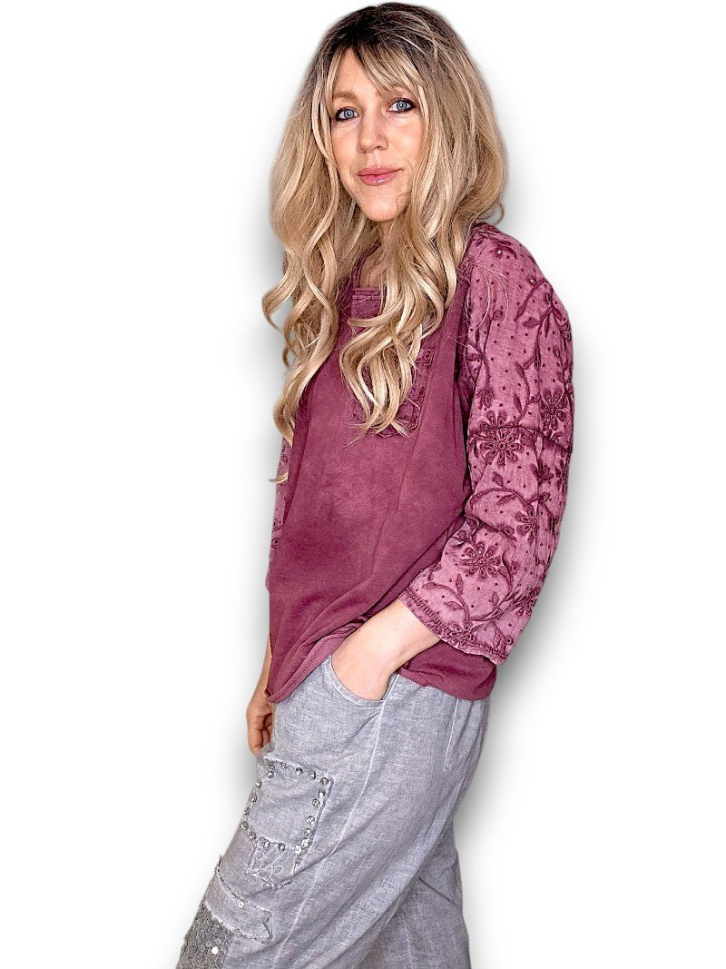 HELGA MAY_COTTON FRONT POCKET TOP PLUM _ COTTON FRONT POCKET TOP PLUM _ Ebony Boutique NZ