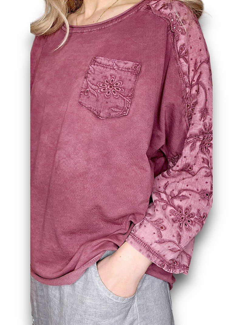 HELGA MAY_COTTON FRONT POCKET TOP PLUM _ COTTON FRONT POCKET TOP PLUM _ Ebony Boutique NZ